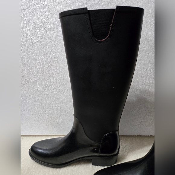 Tommy Hilfiger Logo Black Karissa Leather Upper Tall Rain Boots Size: 10M - Picture 6 of 9
